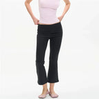 Women Fold‑Over Waist Cropped Flare Leggings