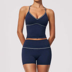 Women Contrast‑Piping 2‑Piece Workout Set