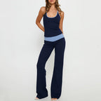 Women Color Block Waistband Flare Yoga Pants