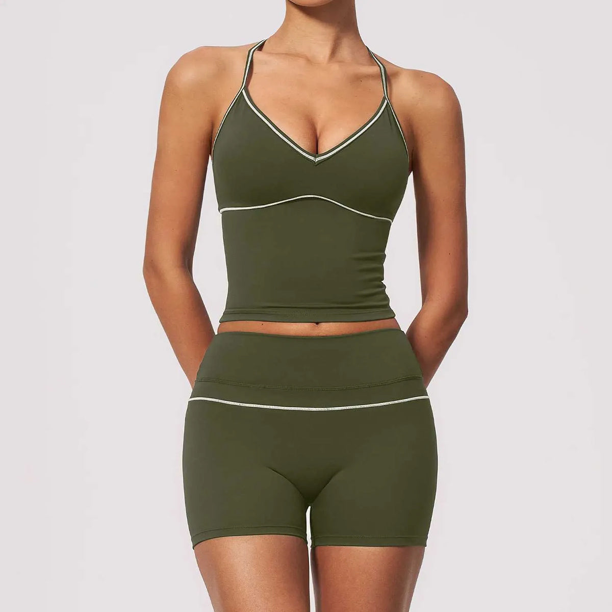 Women Contrast‑Piping 2‑Piece Workout Set