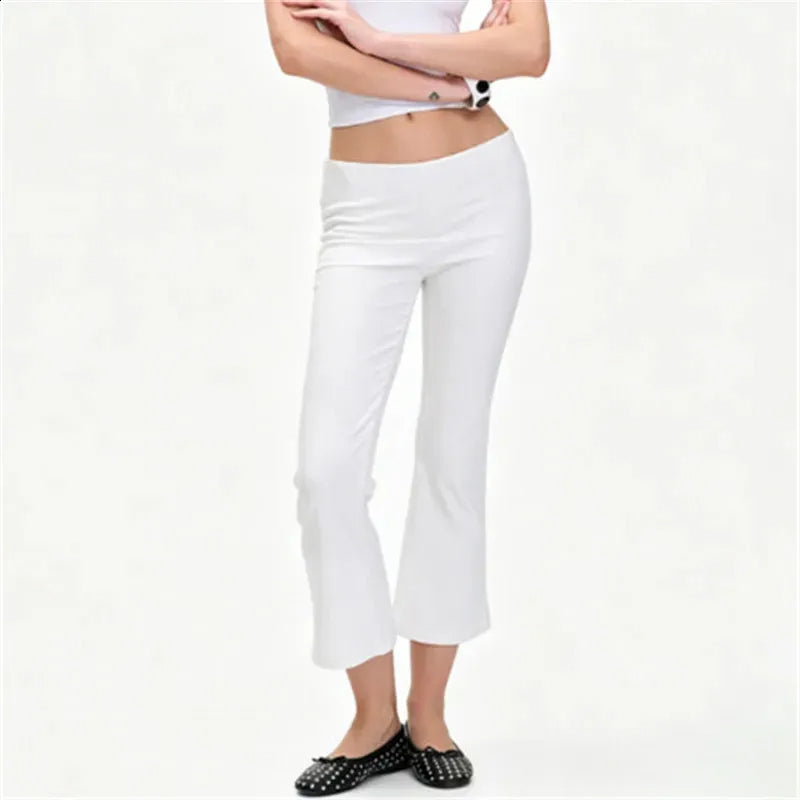 Women Fold‑Over Waist Cropped Flare Leggings