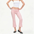 Women Fold‑Over Waist Cropped Flare Leggings