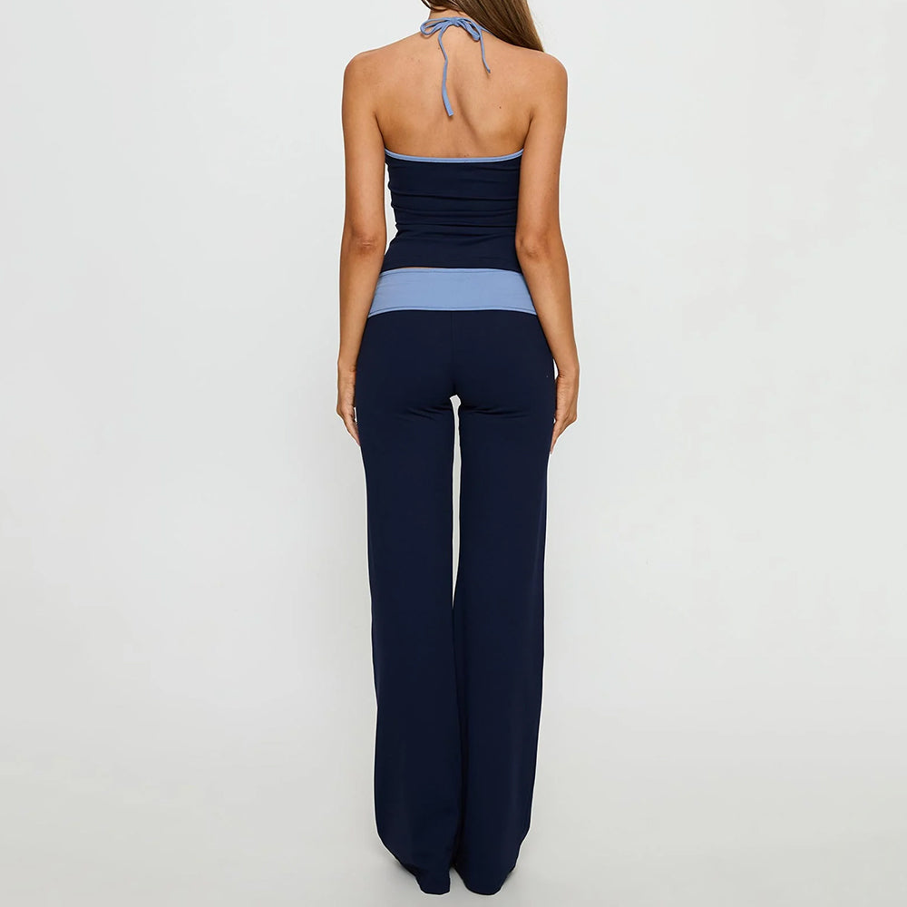 Women Color Block Waistband Flare Yoga Pants