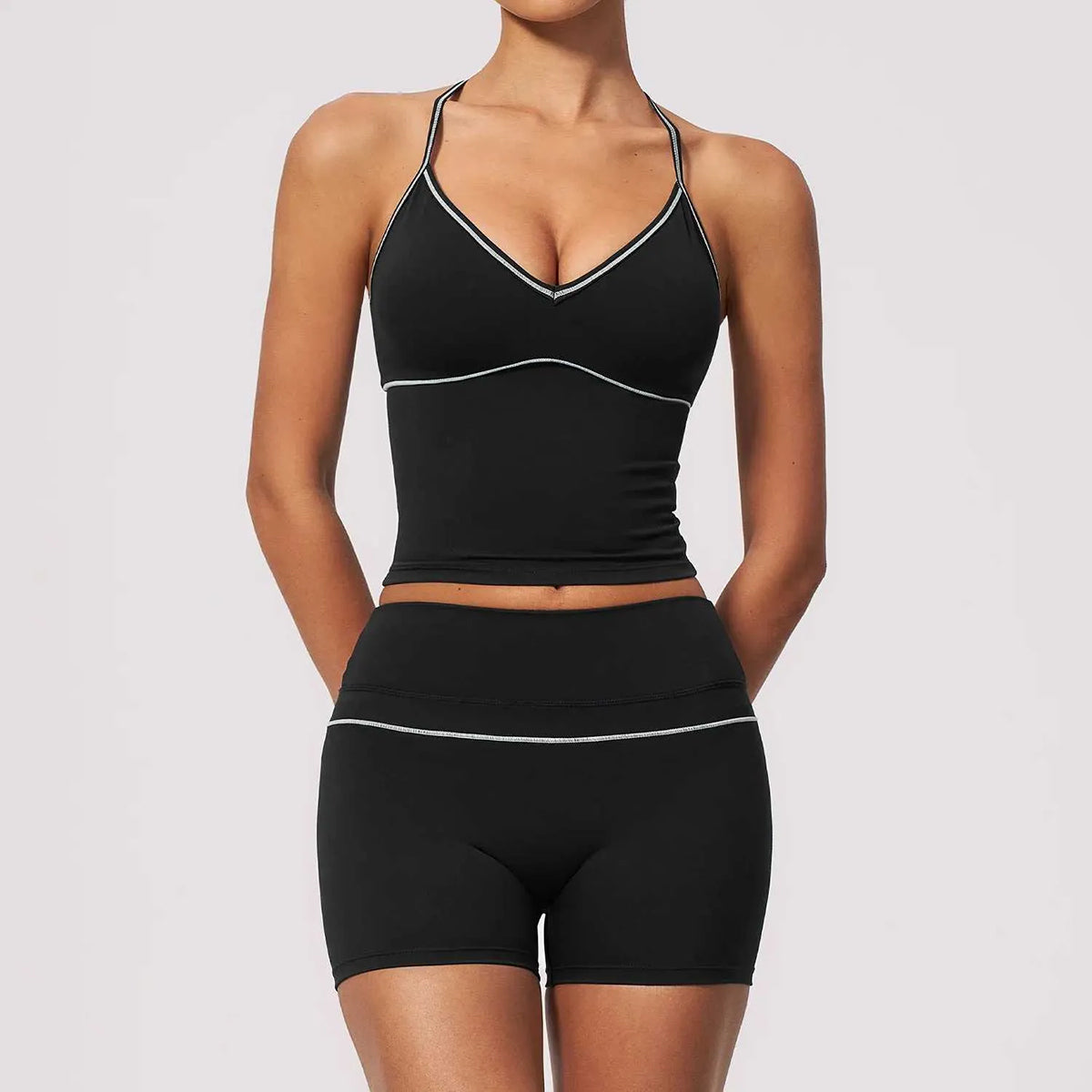 Women Contrast‑Piping 2‑Piece Workout Set