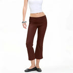 Women Fold‑Over Waist Cropped Flare Leggings