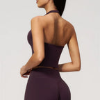 Yoga Wear  Halter V Neck Ruched Crop Tank & High Waist Shorts